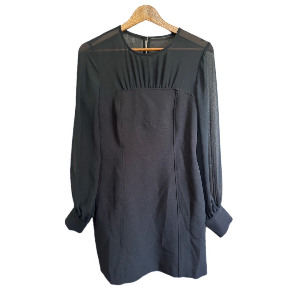 Maeve Anthropologie Mini Dress‎ Womens 6 Black Excellent Sheer Mesh Sleeve Mixed